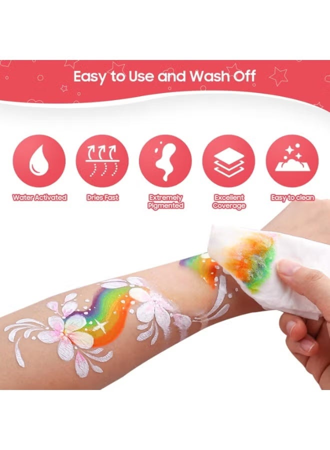 Face Painting Kit, 42 Color Aace Paint, Non Toxic Water Activated Face Paint Palette With Stencils, Brush, Gems. For Carnival, For Carnival, Halloween,Any Creative Activity for Teens & Adults - Image 3
